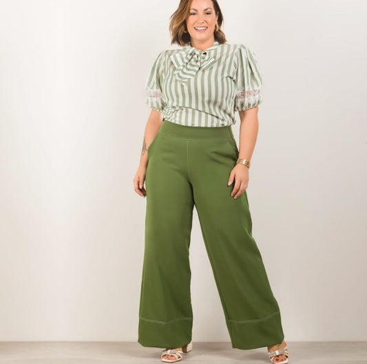 Calça Wide Leg Verde Oliva